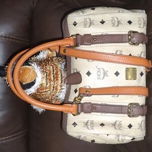 Auth MCM Tri-color Satchel Bag